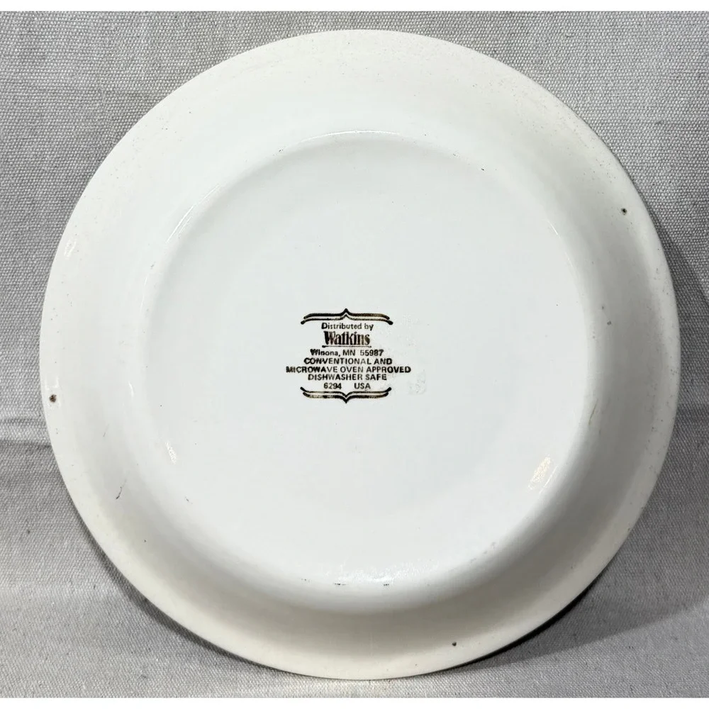 Vintage Watkins Cherry Pie Recipe Plate 11 Inch Stoneware Ceramic Dish USA 6294